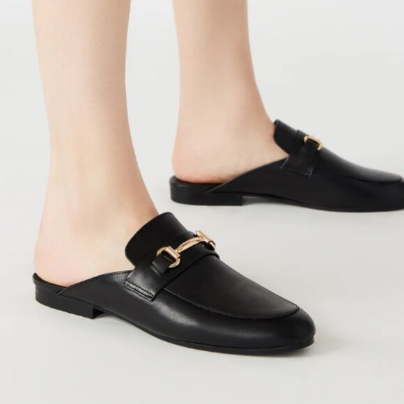NIB Leather Slip On Mules Black Size 9 - Picture 5 of 16